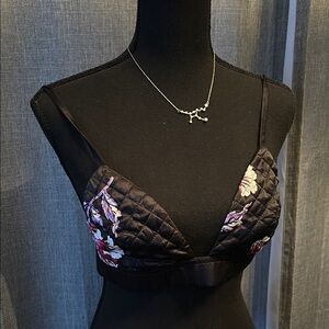 Morgan Lane Black and Purple Satin Bra with Floral Design